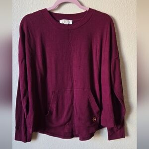 Michael Kors Women's Waffle-Knit Kangaroo-Pocket Sweatshirt#0019 burgundy Size L